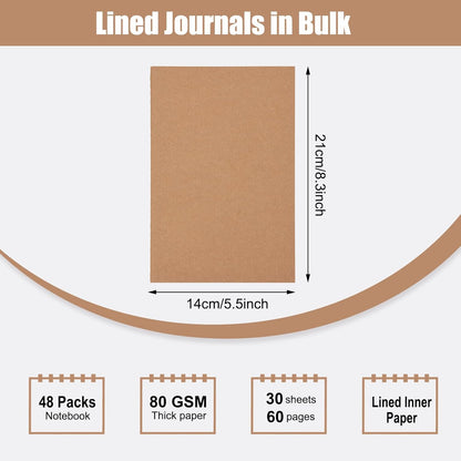 EOOUT 24 Pack Blank Kraft Notebooks, A5 Journals Notebook Bulk, Unlined Paper Sketchbooks, 8.3x5.5in 60 Pages Travel Journal Set for Journaling, Student, Kids, Writing