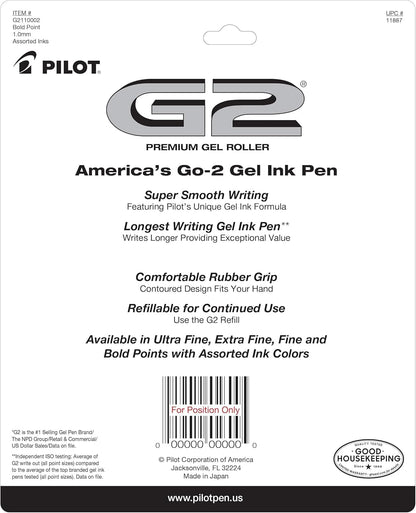 Pilot G2 Premium Retractable Gel-Ink Rolling Ball Pens, Bold Point (1.0mm), 1.0 Gel Pens, Assorted, 10-Pack - Ideal for School, Journaling, & Office Writing