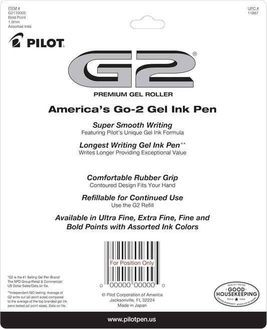 Pilot G2 Premium Retractable Gel-Ink Rolling Ball Pens, Bold Point (1.0mm), 1.0 Gel Pens, Assorted, 10-Pack - Ideal for School, Journaling, & Office Writing