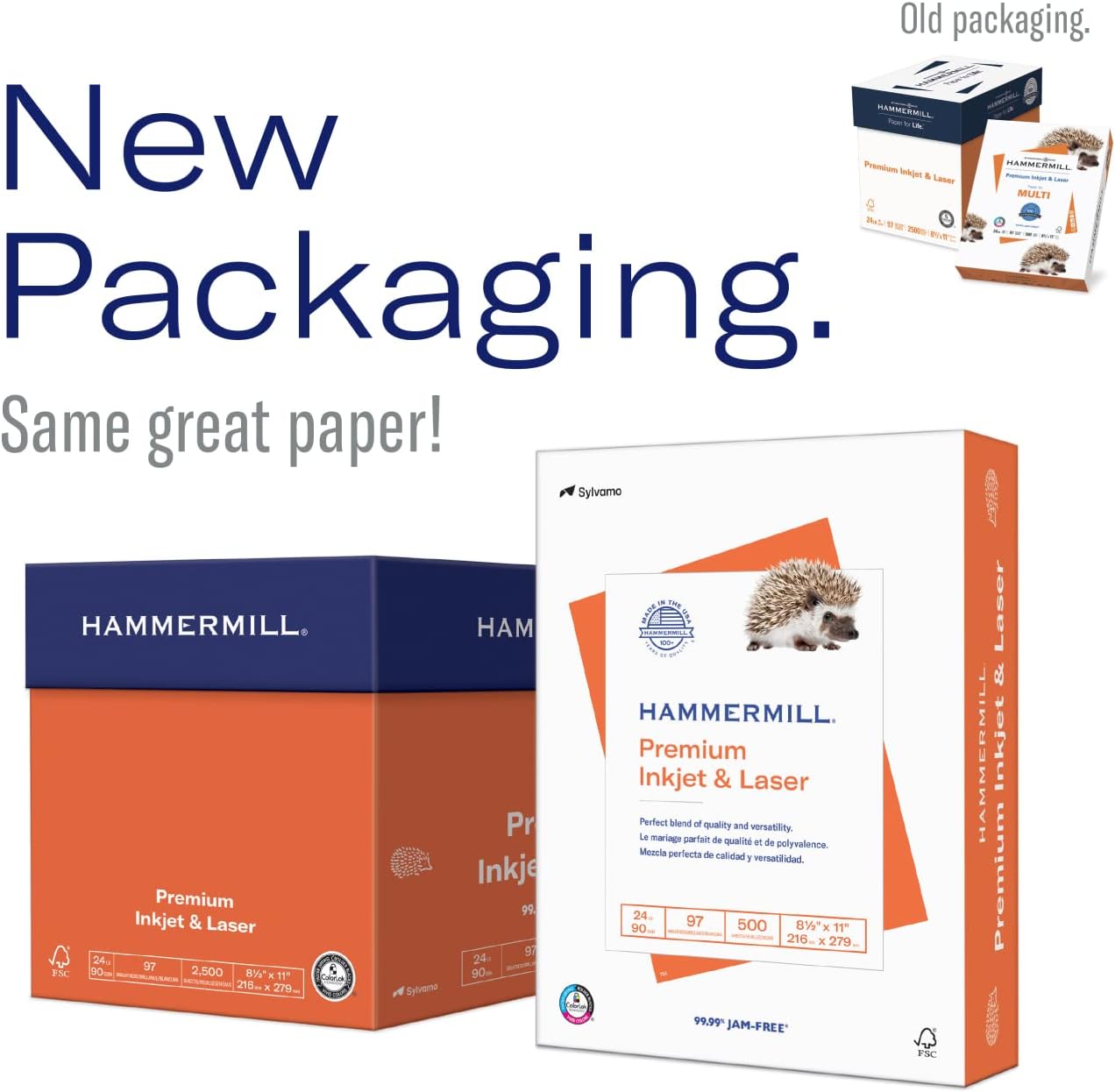 Hammermill Printer Paper, Premium Inkjet & Laser Paper 24 Lb, 8.5 x 11-5 Ream (2,500 Sheets) - 97 Bright, Made in the USA, 166140C