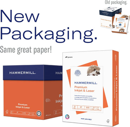 Hammermill Printer Paper, Premium Inkjet & Laser Paper 24 Lb, 8.5 x 11-5 Ream (2,500 Sheets) - 97 Bright, Made in the USA, 166140C