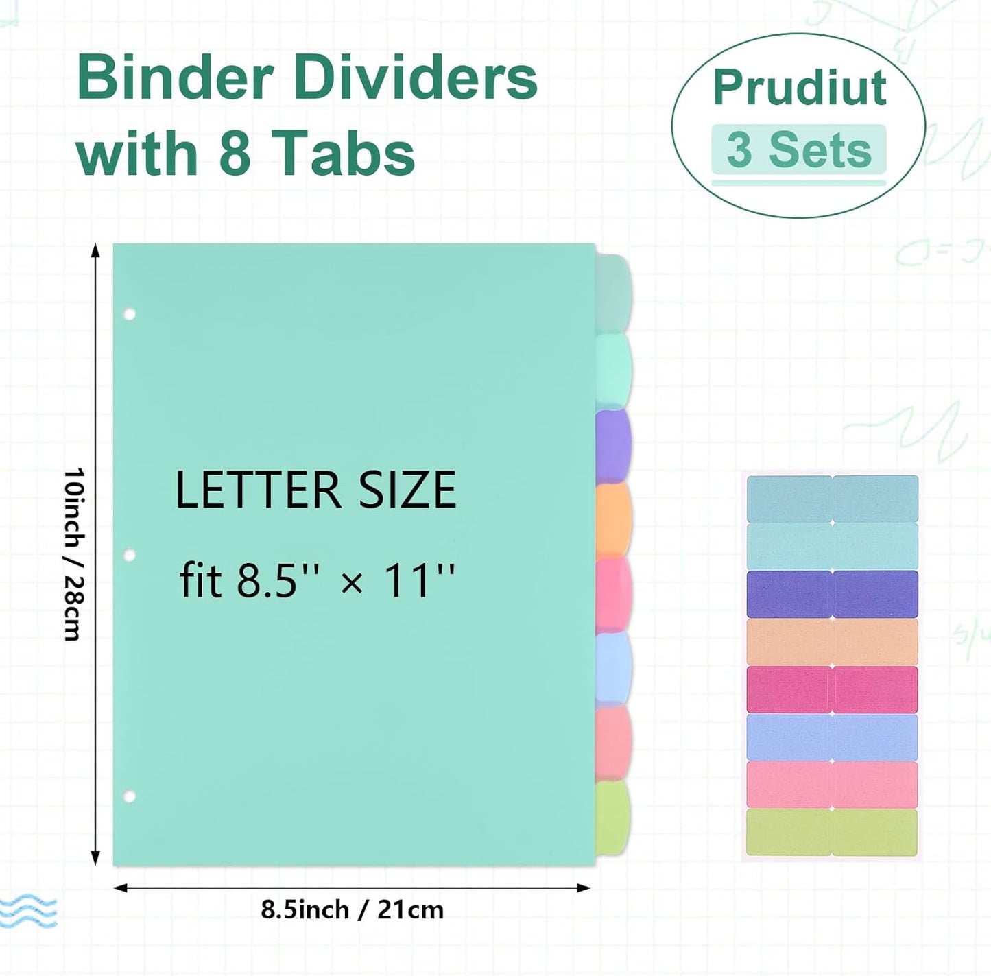 6 Sets of 48Pcs Binder Dividers with Tabs, 8 Tab Dividers for 3 Ring Binder - Waterproof Plastic Notebook Dividers for Office, School(8.5 × 11 Inch)