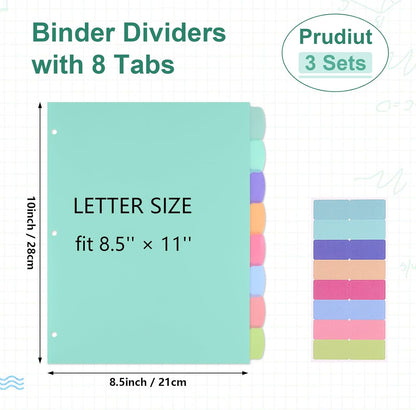 6 Sets of 48Pcs Binder Dividers with Tabs, 8 Tab Dividers for 3 Ring Binder - Waterproof Plastic Notebook Dividers for Office, School(8.5 × 11 Inch)