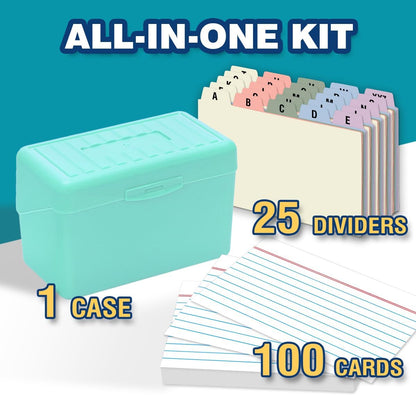 H4D 3x5 Index Card Holder with 100 Heavyweight Ruled Index Cards and 25 Plastic Dividers, Black