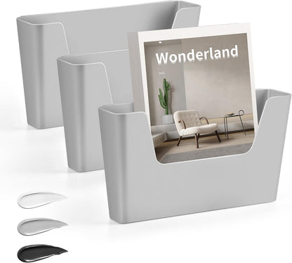 Jomola No Drilling Wall Mount File Holder - Office Wall Hanging Files & Magazines Organizer - Plastic Door Mount with Adhesive Pad, Gray (1 Count)