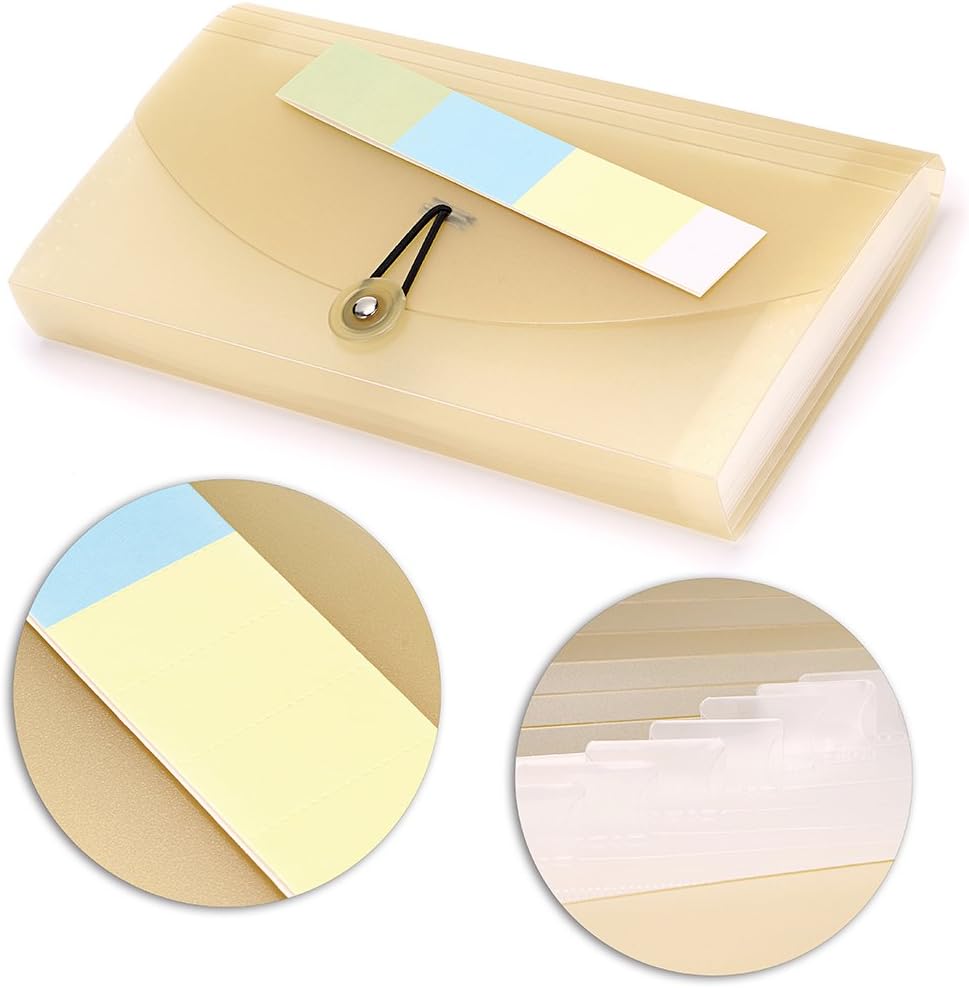 BTSKY 13 Pockets Expanding Check Bill File Folder-Hand-held Small Accordion File Folder Expandable Card Ticket Holder Plastic Business Document Organizer Wallet Case New Grey