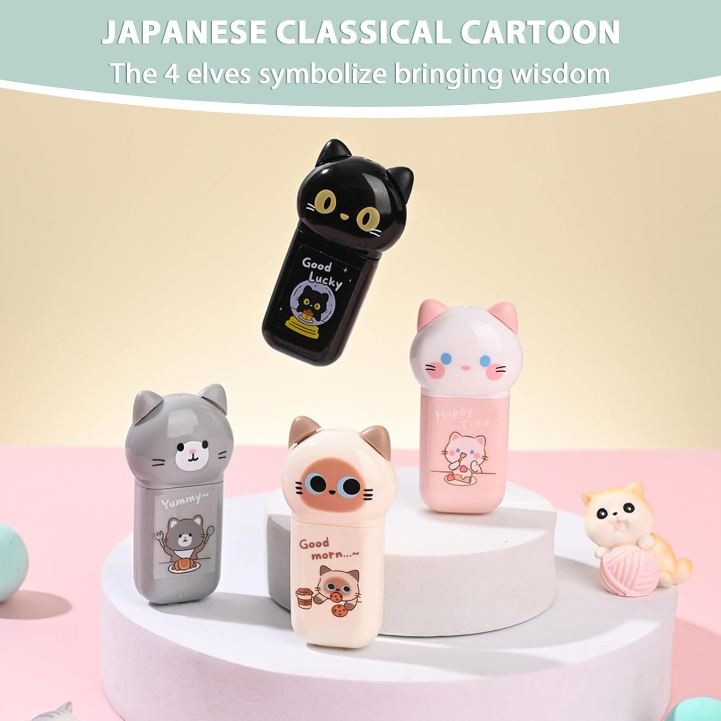 white Corrcetion Tape,4 Pcs Mini Japan Corrcetion Tape Pen,with Easy to Use Kawaii Cat Applicator,Cute Stationery Set Kawaii Birthday Gifts set for Back to School Supplies