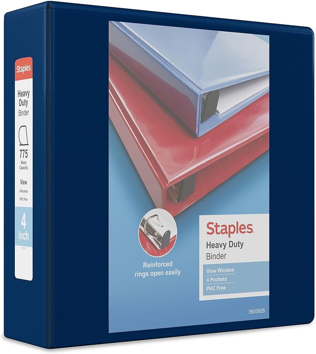 Staples Heavy-Duty 2-Inch D-Ring View Binder, Reinforced Spine, Holds Up to 450 Sheets, Gray, for Office & School