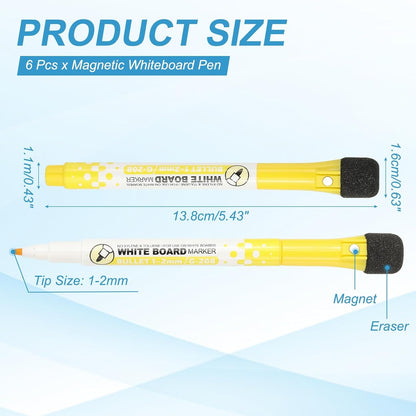 PATIKIL Magnetic Whiteboard Pen, Fine Tip Dry Erase Yellow White Board Markers with Eraser Whiteboard Calendar Supplies for Classroom Office, 6 Pcs, 1-2mm Tip
