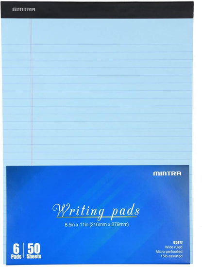 Mintra Office White Legal Pads – Ruled Notepads and Micro-Perforated Sheets, Ideal for Writing, Note-Taking & Creativity, Office, or Professional Use, Basic Pad 6 pack, 8.5"x11" (Narrow Ruled)