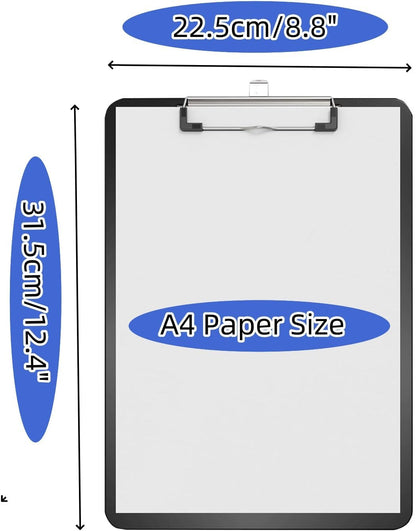 Plastic Clipboards, [Pack of 2] A4 Clipboard Folder 12.5x9 Inch Clip Boards with Secure Hold for Office & Classroom Supplies - Black