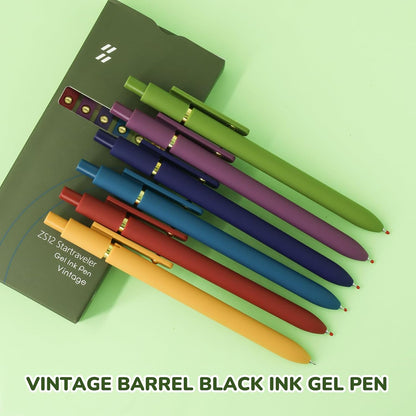 UIXJODO Gel Pens, 5 Pcs 0.5mm Black Ink Pens Fine Point Smooth Writing Pens with Silicone Grip, High-End Series Metal Clip Retractable Pens for Journaling Note Taking (Vintage)