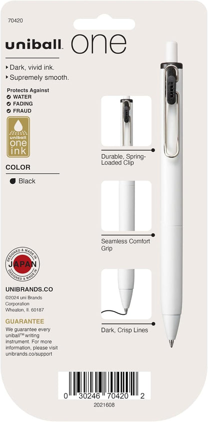 Uni-Ball One Black Retractable Gel Pens 4 Pack with Medium Points, Uni-Ball Click Pens are Fraud Proof and the Best Office, School, and Bible Pens