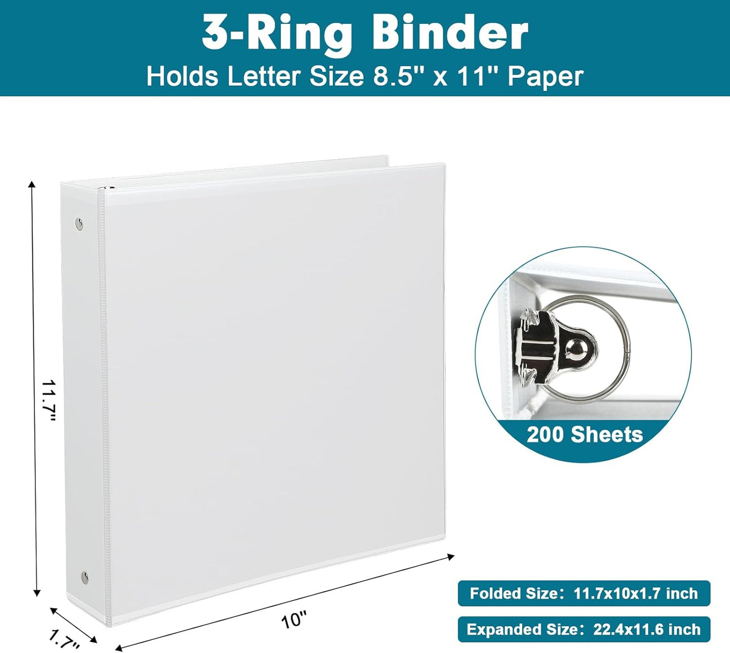 3 Ring Binder, LAYZZ 12 Pack 1 Inch Binders 3 Ring with 2 Pockets, Round Ring Binders, Clear Cover Binders for Letter Size 8.5"x11" Paper, PVC Free, Suitable for School Home and Office (White)
