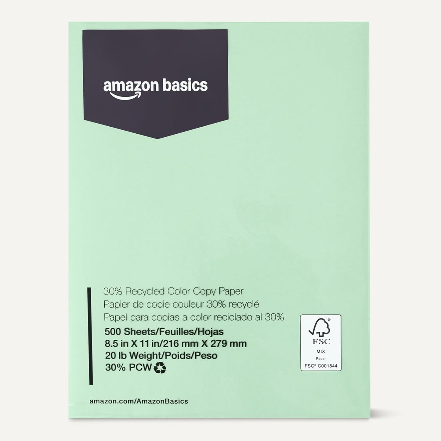 Amazon Basics 30% Recycled Color Copy Paper, 8.5" x 11", 20lb, Pastel Pink, 500 Sheets