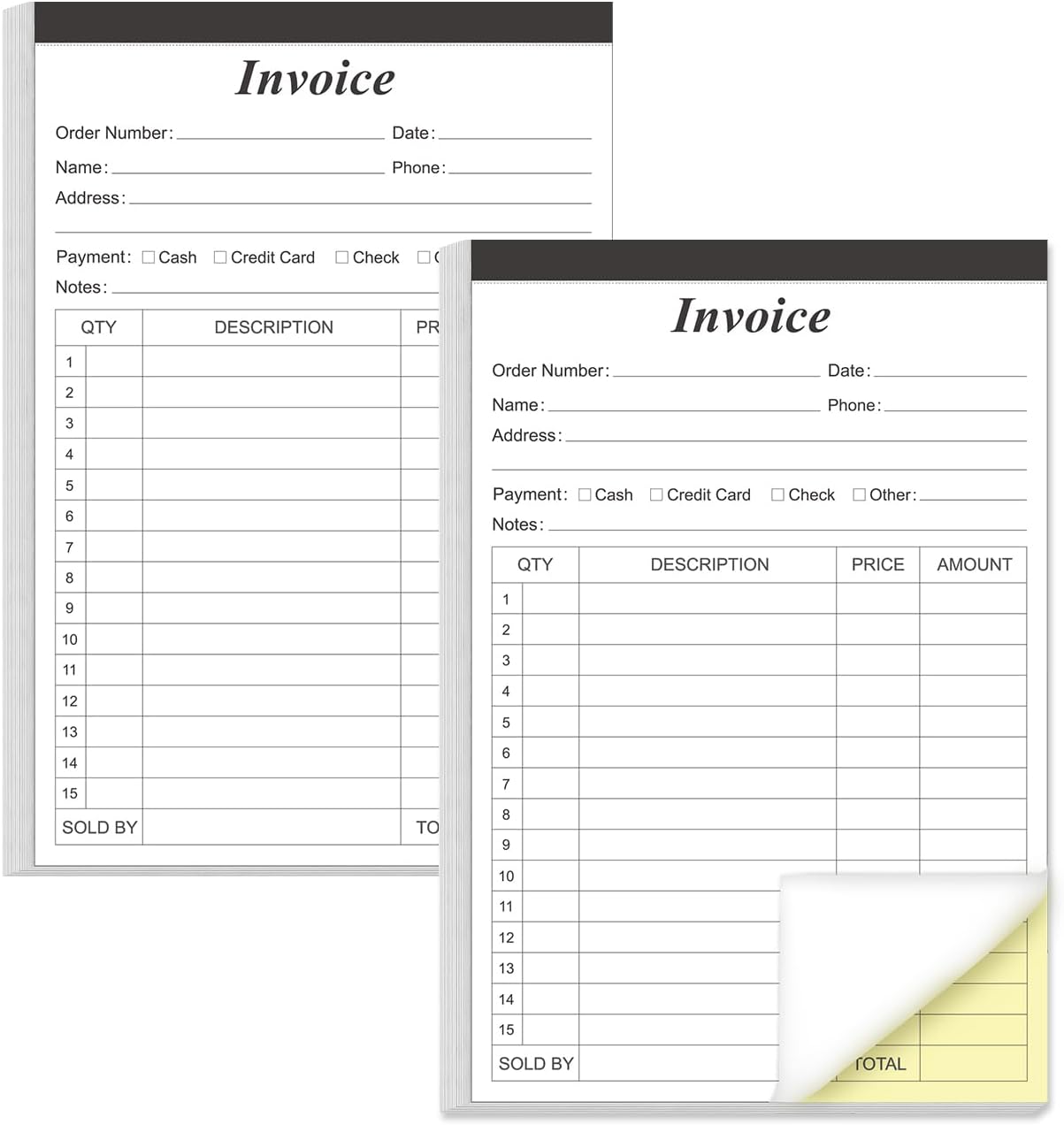 Invoice Receipt Book with Cardboard 2-Part Carbonless, 5.5" x 8.5" Order Forms, 50 Sheets Carbonless Sales Invoice Book for Small Business
