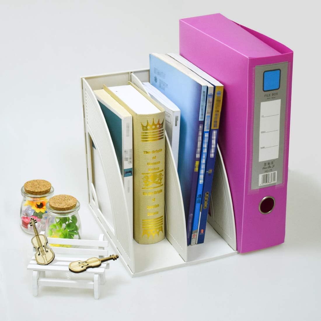 SAYEEC Magazine File Holder Folder Storage Desktop 4 Compartment Standing Hollow Green Files Bookshelf Organizer Box Office Racks Displays Holds Notebooks Documents for School Working Students