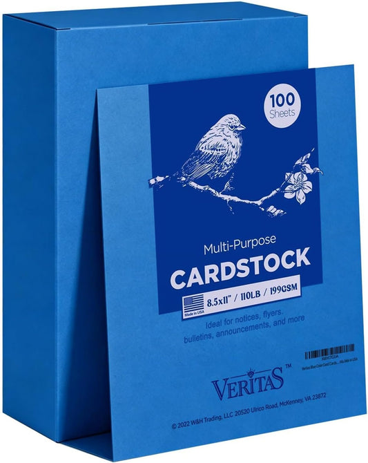 Veritas White Cardstock 8.5 x 11”, 110LB Index/199GSM Heavyweight Card Stock, 100 Sheets, Thick Cardstock Printer Paper for Copy, Printing, Art Projects, Invitations, Made In USA