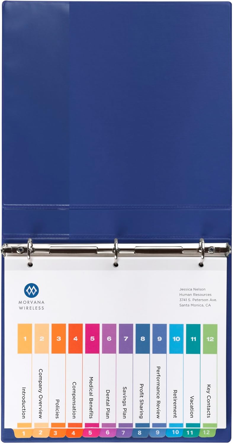 Avery 12 Tab Dividers for 3 Ring Binders, Customizable Table of Contents, Multicolor Tabs, 6 Sets (11196)