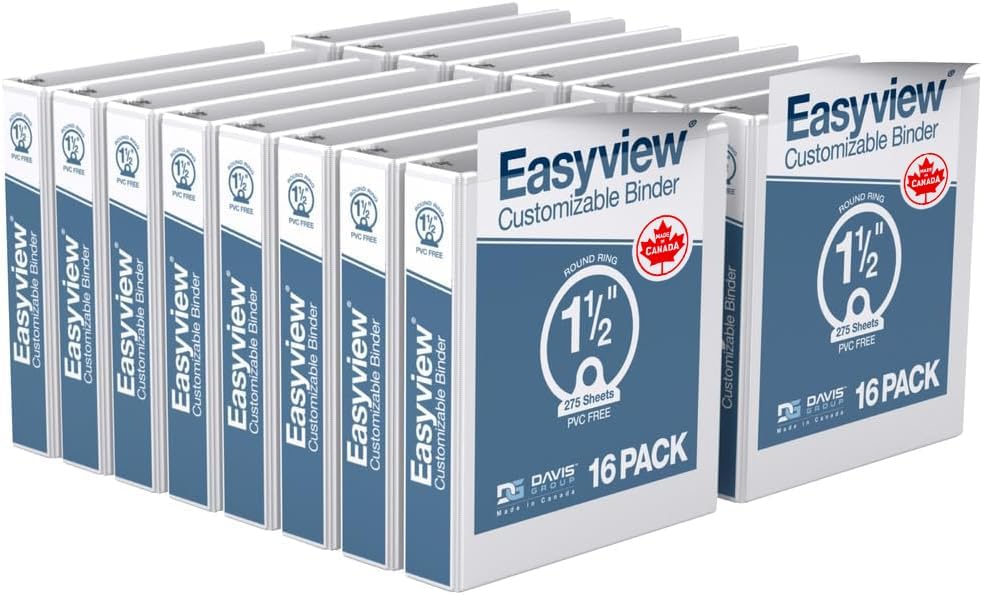 Easyview Premium 3-Ring Binders with Clear-View Covers and Round Rings, Binders for School or Office, 1 Inch, Pack of 6, Navy Blue