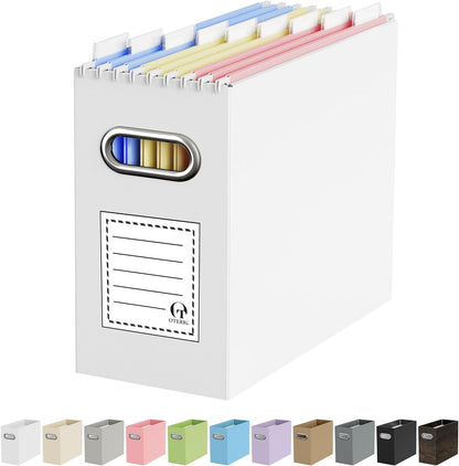 Oterri File Organizer Box, Portable Collapsible Cardboard File Folder Organizer with Handle for Letter Size Hanging Files, Document Storage Box for Home Office & Classroom (4 Packs, Black)
