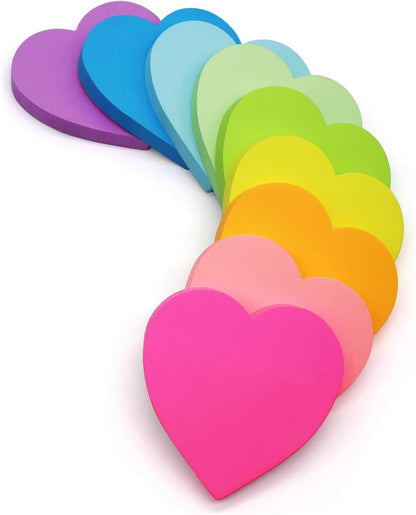 9 Pads Heart Sticky Notes 3x3 in, Super Cute Bright Color Heart Shaped Sticky Notes Strong Adhesive Post, Clean Removal, 82 Sheets/Pad