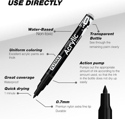 FLYMAX Gold Marker Paint Pens - Permanent Marker Pens Gold Acrylic Paint Water-Based 0.7mm Fine Tip Waterproof Quick-Drying (3 in 1Pack)
