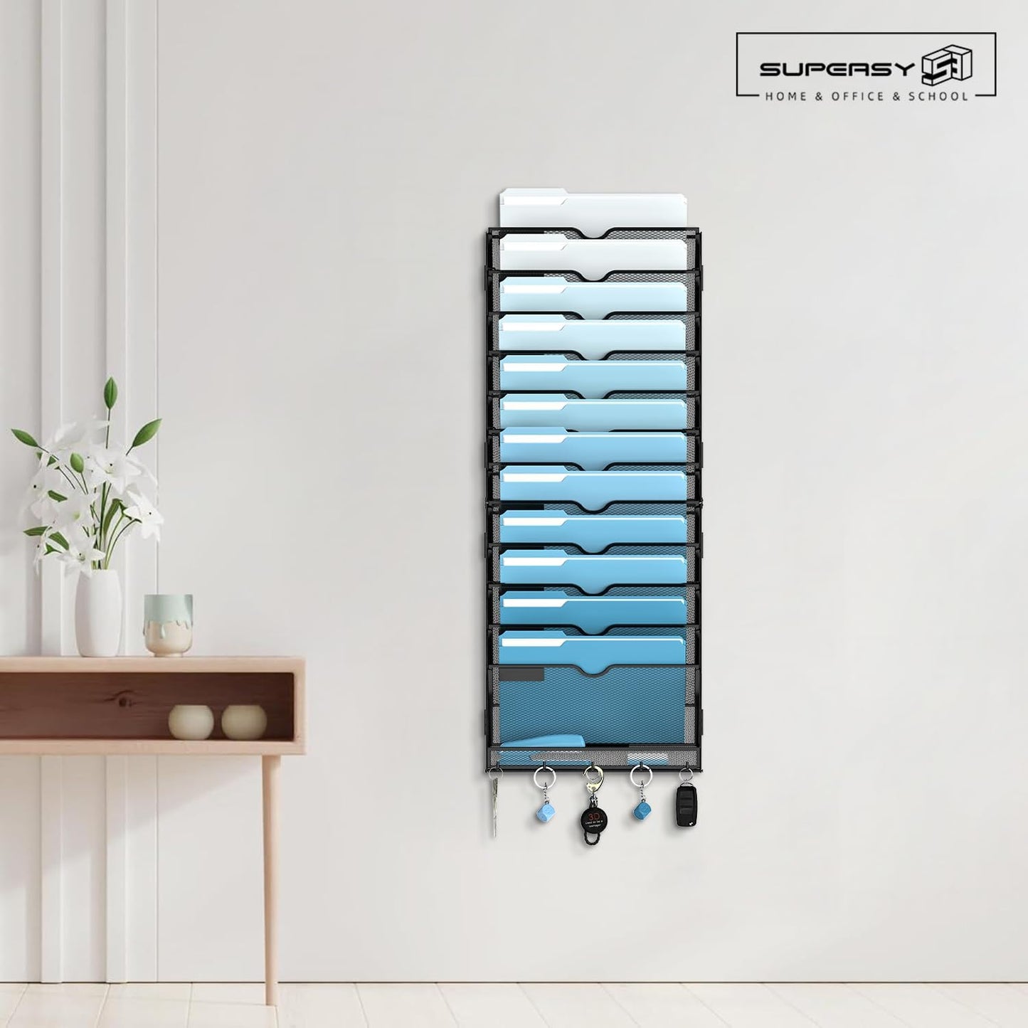 SUPEASY 7-Tier Mesh Wall File Holder, Hanging Wall File Organizer, Office Organization for Papers, Mails, Folders, Files Clipboard Magazine Rack, Black