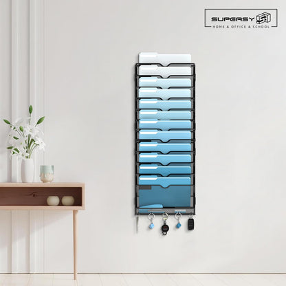 SUPEASY 7-Tier Mesh Wall File Holder, Hanging Wall File Organizer, Office Organization for Papers, Mails, Folders, Files Clipboard Magazine Rack, Black