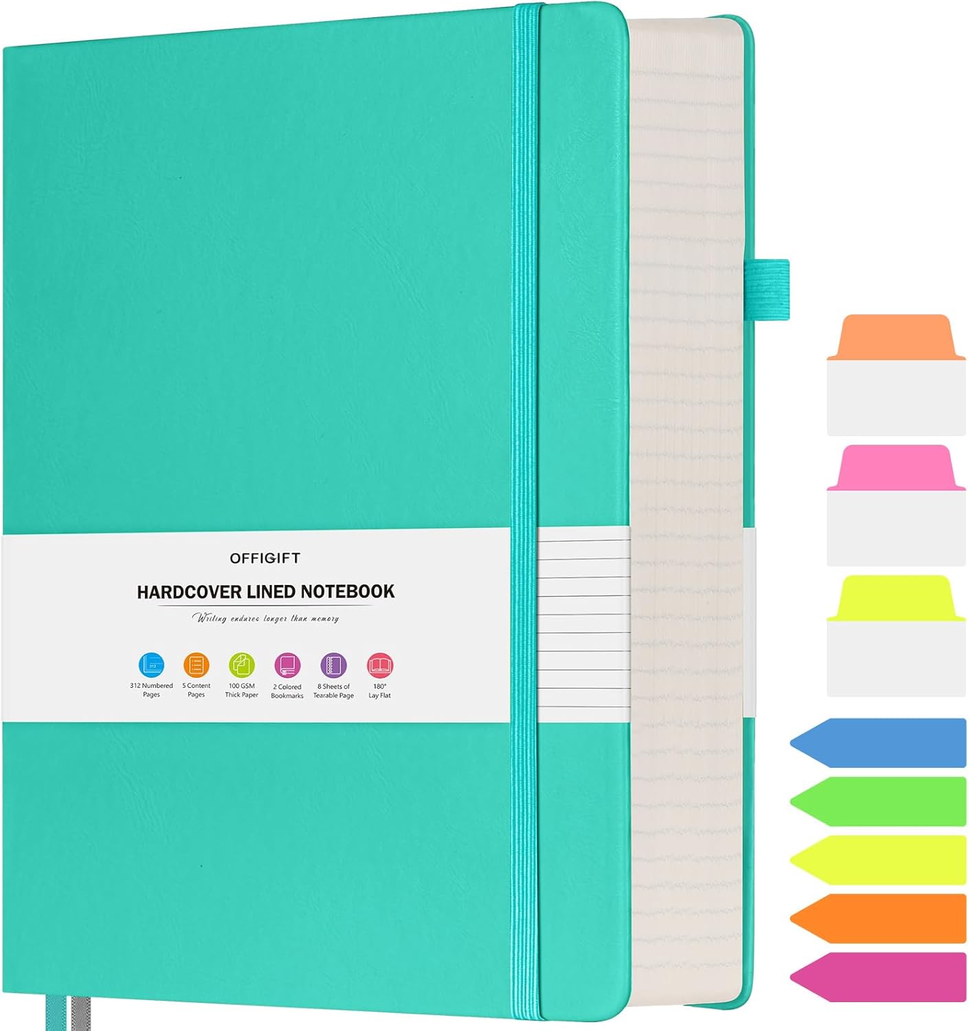 Lined Journal Notebook, Large A5 College Ruled Notebook, 312 Numbered Pages Work Notebook with Index Stickers, 100gsm Thick Paper, Hardcover Vegan Leather Journal for Women Men School Office, Black