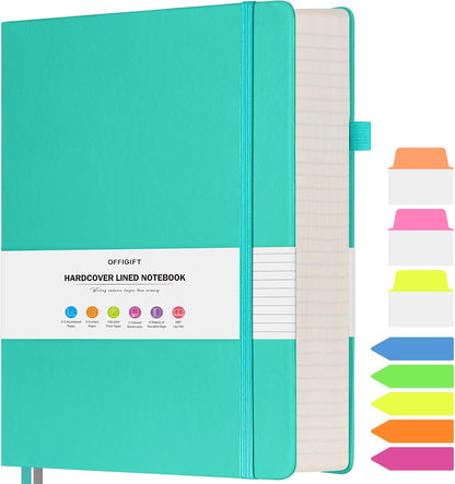 Lined Journal Notebook, Large A5 College Ruled Notebook, 312 Numbered Pages Work Notebook with Index Stickers, 100gsm Thick Paper, Hardcover Vegan Leather Journal for Women Men School Office, Black