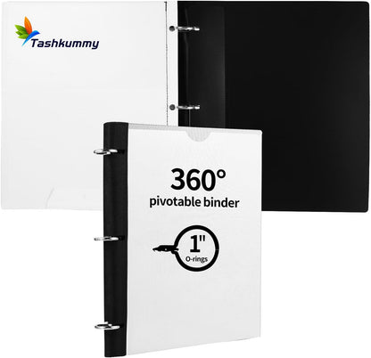 360 Degree Pivotable Binder, Upgraded 3 Ring Binder 1 inch 4 Pack, Flexible Binders 3 Ring, Foldable Three Ring Binders- Black, White, Blue, Red