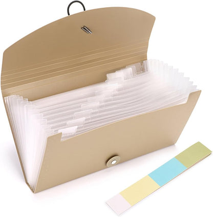 BTSKY 13 Pockets Expanding Check Bill File Folder-Hand-held Small Accordion File Folder Expandable Card Ticket Holder Plastic Business Document Organizer Wallet Case New Grey