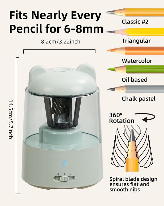 ZMOL Colored Pencil Sharpener, Rechargeable Electric Pencil Sharpener, Auto Stop, Pencil Sharpeners for Battery Powered Cute for Kids Gift No.2/Colored Pencils (6-8mm), Classroom/Office/Home Pink