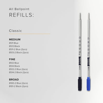 Cross Ballpoint Pen Refill - Blue - Fine - 2-Pack - Refill for Consistent Ink Flow - Quick-Drying &