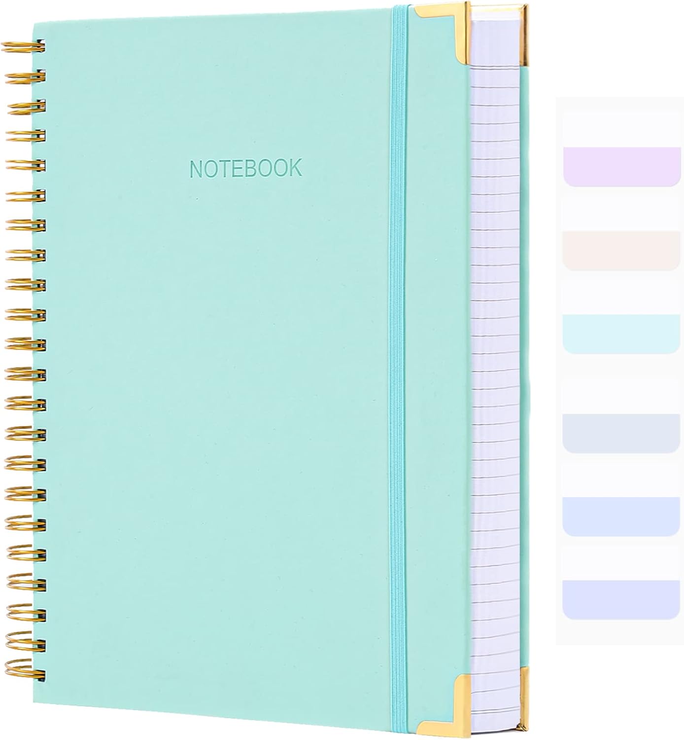 Spiral Notebook, College Ruled Notebook Journal, 7” x 10”, 300 Pages Leather Writing Journal for Women Men, B5 Hardcover Notebook for Work School, 24pcs Index Tabs, Light Blue
