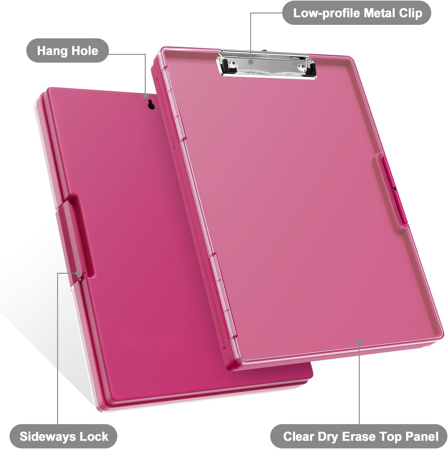 Piasoenc Clipboard with Storage, 8.5 x 11 Clip Boards with 2 Storage Case and A4 Paper Folder, Clear Dry Erase Top Panel, Heavy Duty Plastic, Folio & Side Opening, for Nurses, Teachers, Lawers,Black