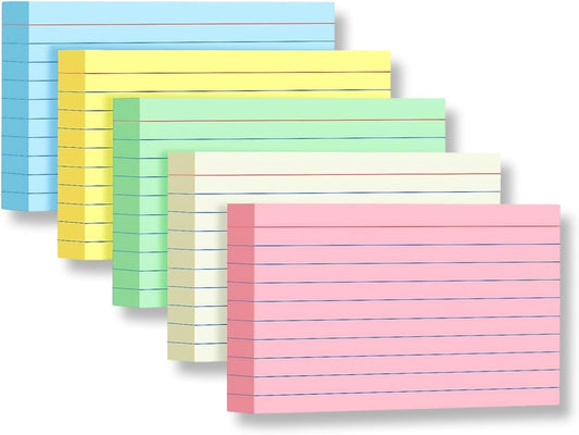 250 Count 3 x 5 Inch Colorful Index Cards, Heavy Duty Neon 250 Sheets Lined Flashcards for Studying, Office & Home Use (Multicolored with Ring B)