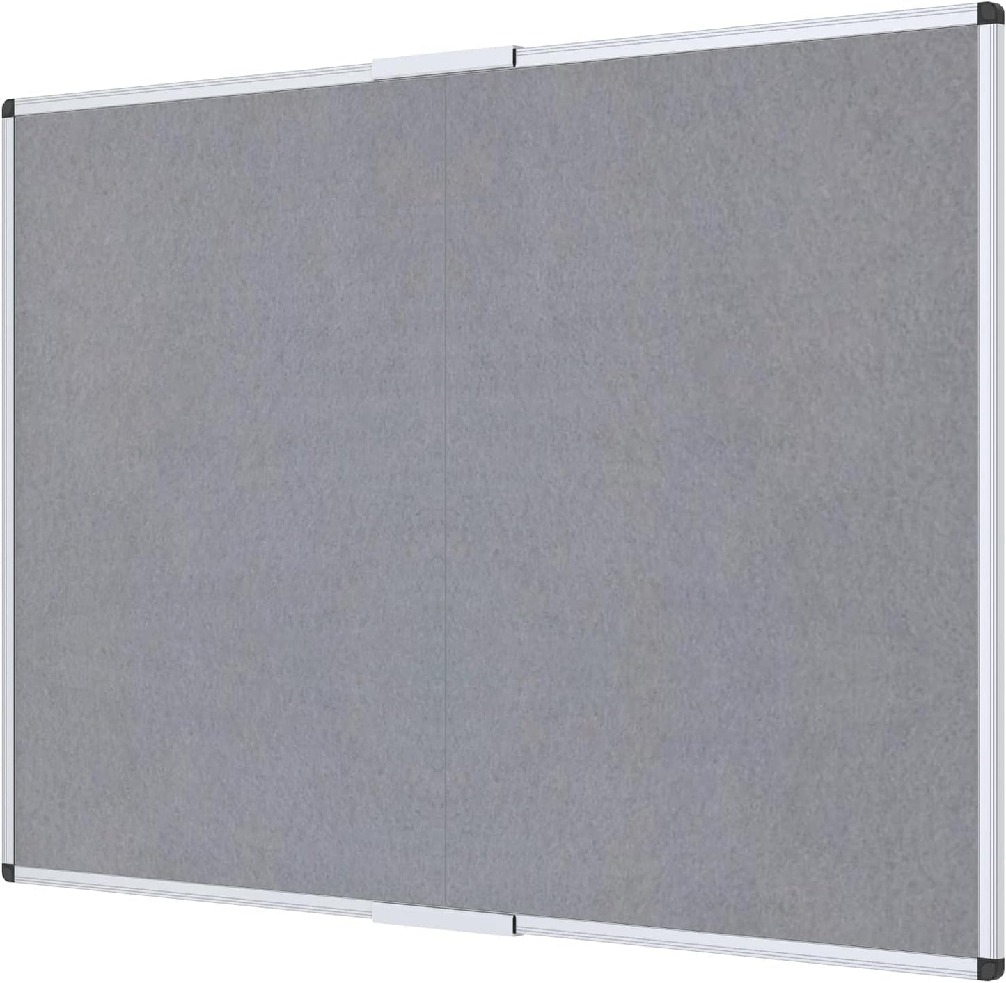 VIZ-PRO Large Fabric Bulletin Board/Foldable Notice Board Felt Gray, 60 X 48 Inches, Silver Aluminium Frame