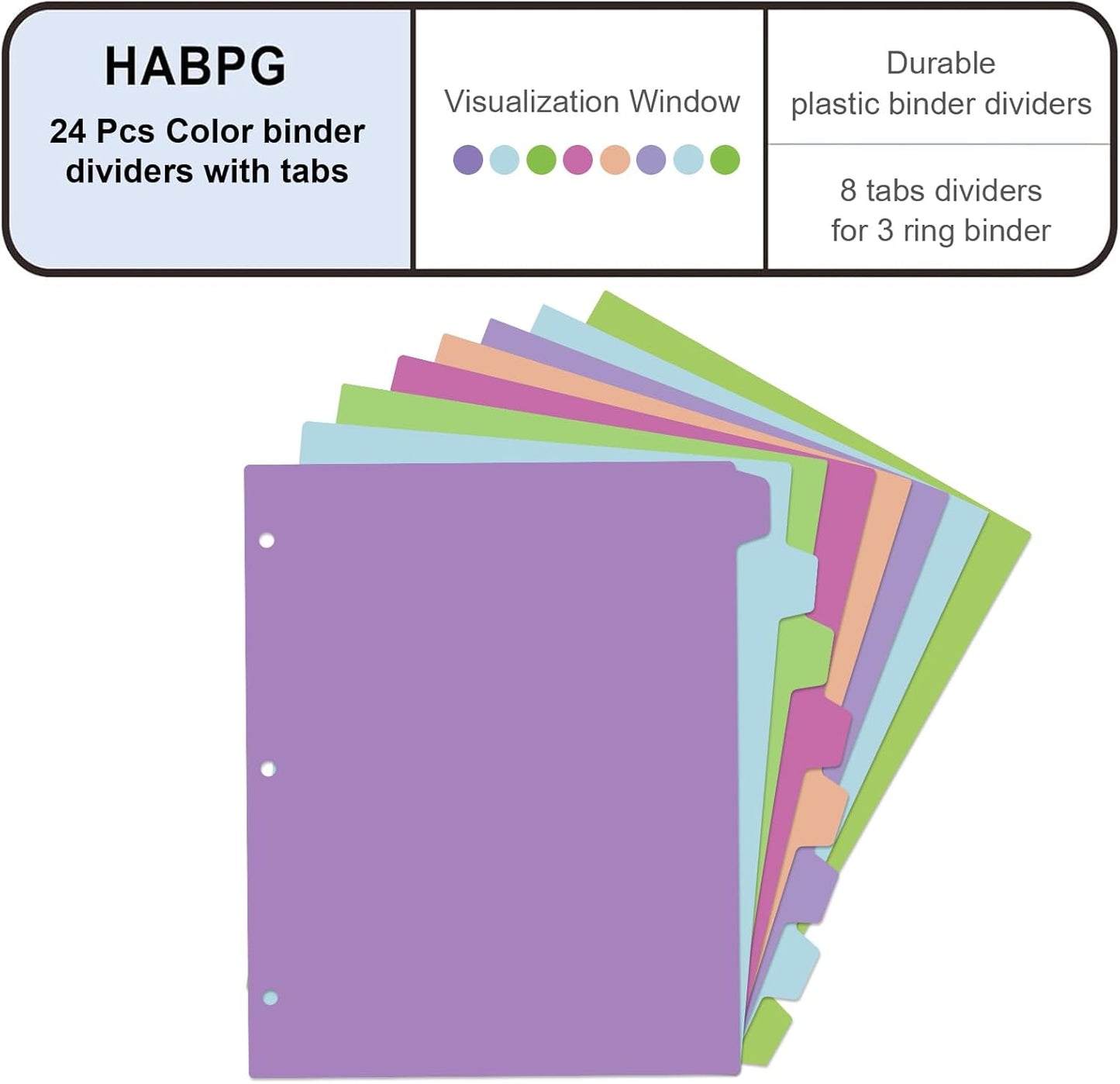 habgp 16Pcs/2 Set Binder Dividers with Tabs, 8 Color Tab for 3 Ring Binder Dividers, Page Folder Dividers for 3 Ring Binder Sheet Paper Protectors, Plastic Tabbed File Dividers with Tabs S099
