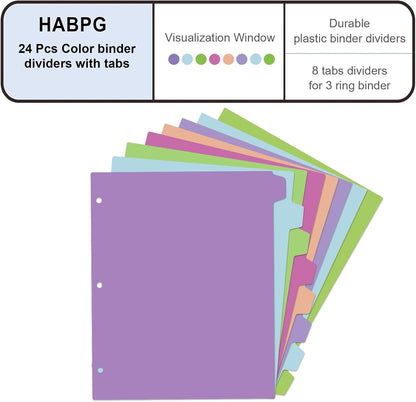 habgp 16Pcs/2 Set Binder Dividers with Tabs, 8 Color Tab for 3 Ring Binder Dividers, Page Folder Dividers for 3 Ring Binder Sheet Paper Protectors, Plastic Tabbed File Dividers with Tabs S099
