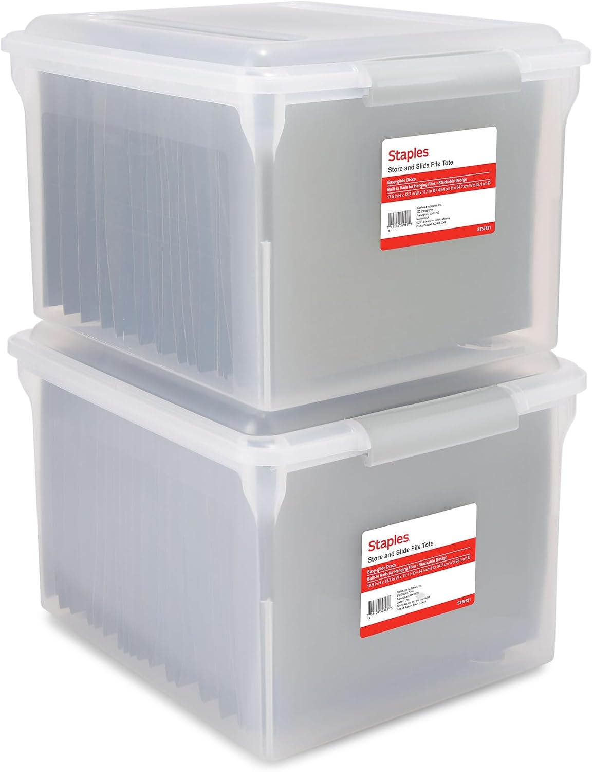 STAPLES Plastic File Box with Snap Lid, Letter/Legal Size, Clear, 4/Carton