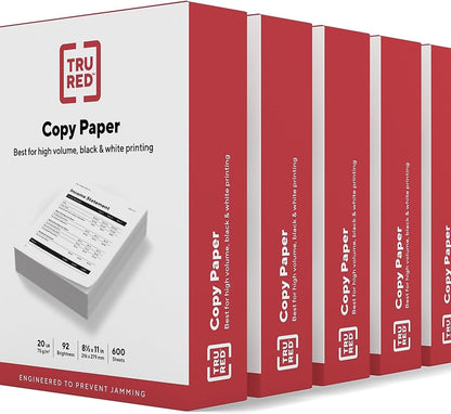 TRU RED 8.5x11 Copy Paper 20 lb. 92-Bright 5000 Sheets/Carton, For Office, School & Home