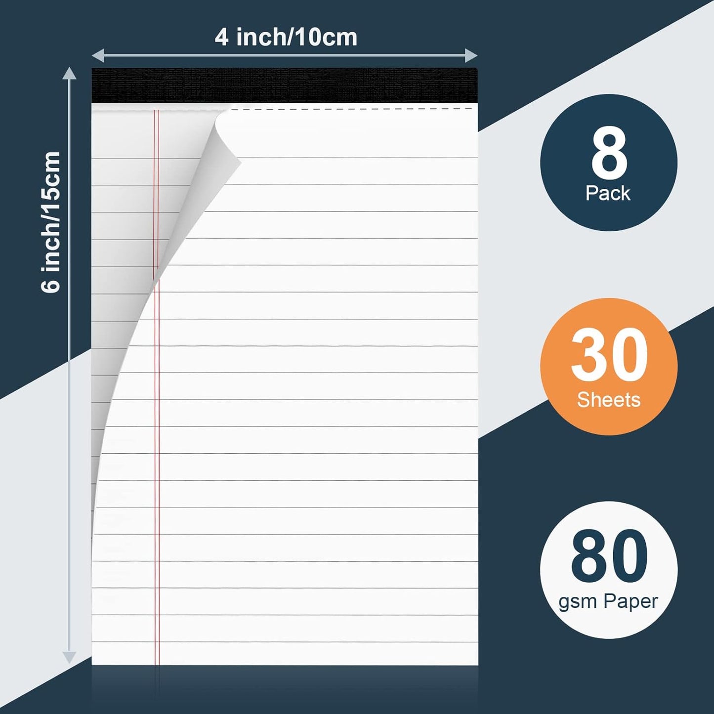 Note Pads 5x8, Narrow Ruled Legal Pad, Multicolor Small Notepads, 30 Sheet/notepad, 8 Pack Colored Legal Pads, Pink Legal Pad, Purple Notepad, Perforated Lined Note Pads for Study, Office, To-Do Lists