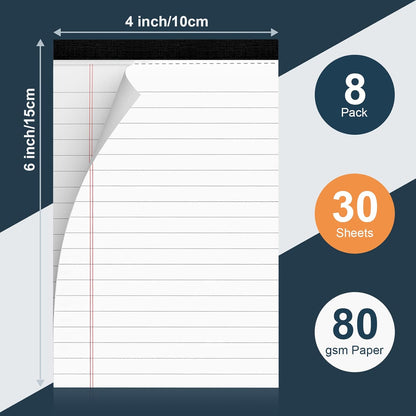 Note Pads 5x8, Narrow Ruled Legal Pad, Multicolor Small Notepads, 30 Sheet/notepad, 8 Pack Colored Legal Pads, Pink Legal Pad, Purple Notepad, Perforated Lined Note Pads for Study, Office, To-Do Lists