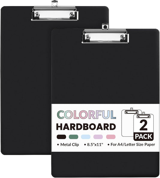Sooez 2 Pack Clipboard, Colored Cardboard, Hardboard Clip Boards 8.5 x 11, Clipboards with Low Profile Clip, Cute A4/Letter Size Paper Hanging Writing Board for Office Classroom, School Supplies