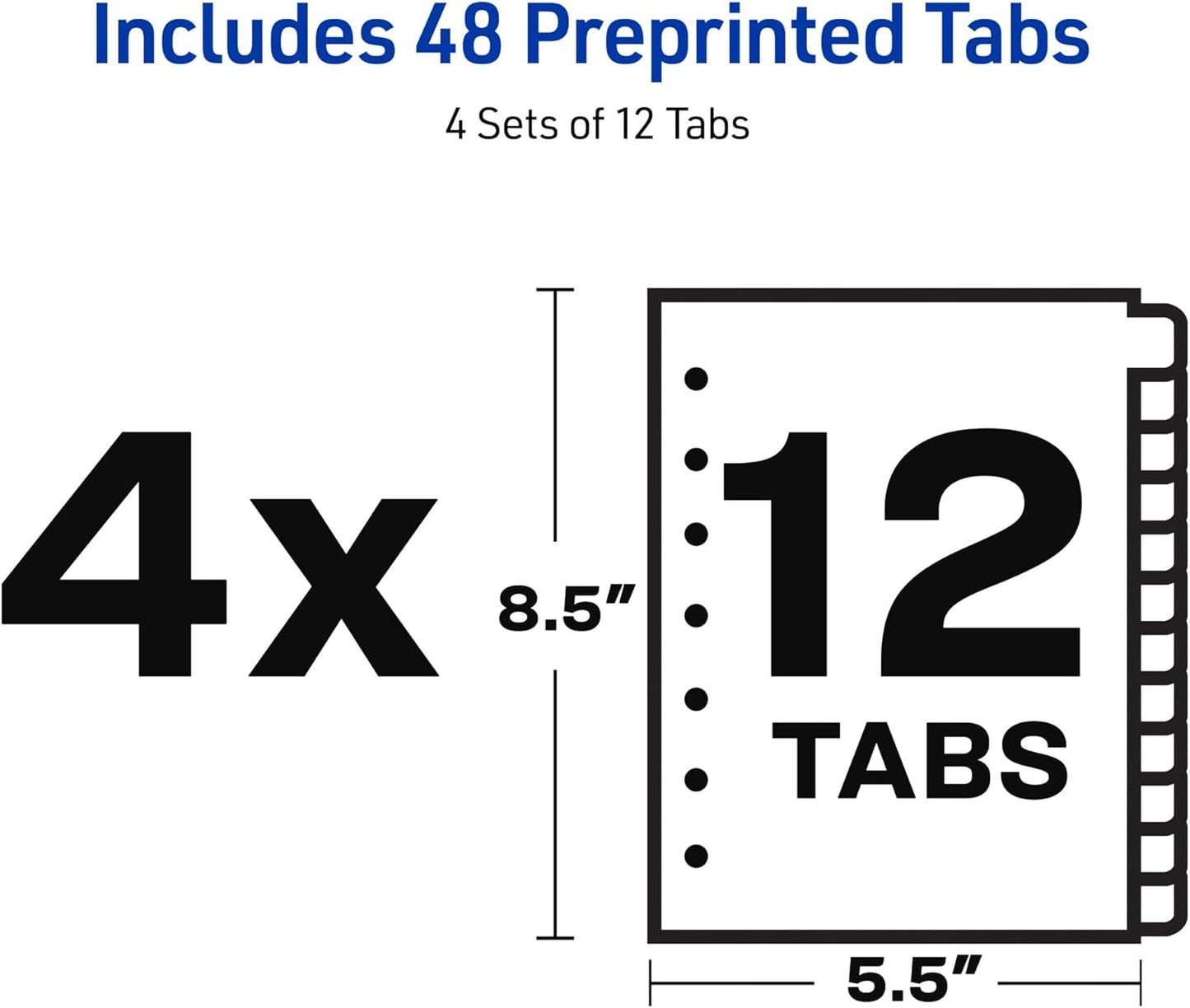 Avery A-Z Mini Dividers for 3 Ring Binders, 12 Tabs per Set, 8.5" x 5.5", Pre-Printed Tabs, 4 Binder Divider Sets, Great for Organizing Notes, Projects, Schedules, and More (43131)