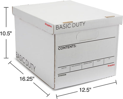 STAPLES Corrugated File Box Lift Off Lid, Letter/Legal Size, White/Black, 10/Pack