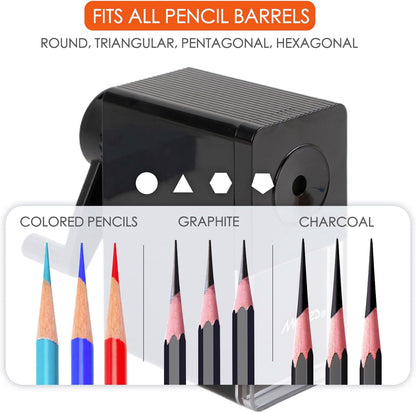 Marie's Long Point Manual Pencil Sharpener, 5-Level Adjustable Hand Crank Sharpener with Large Shavings Box for Art Sketching and Classroom, for Artists and Students