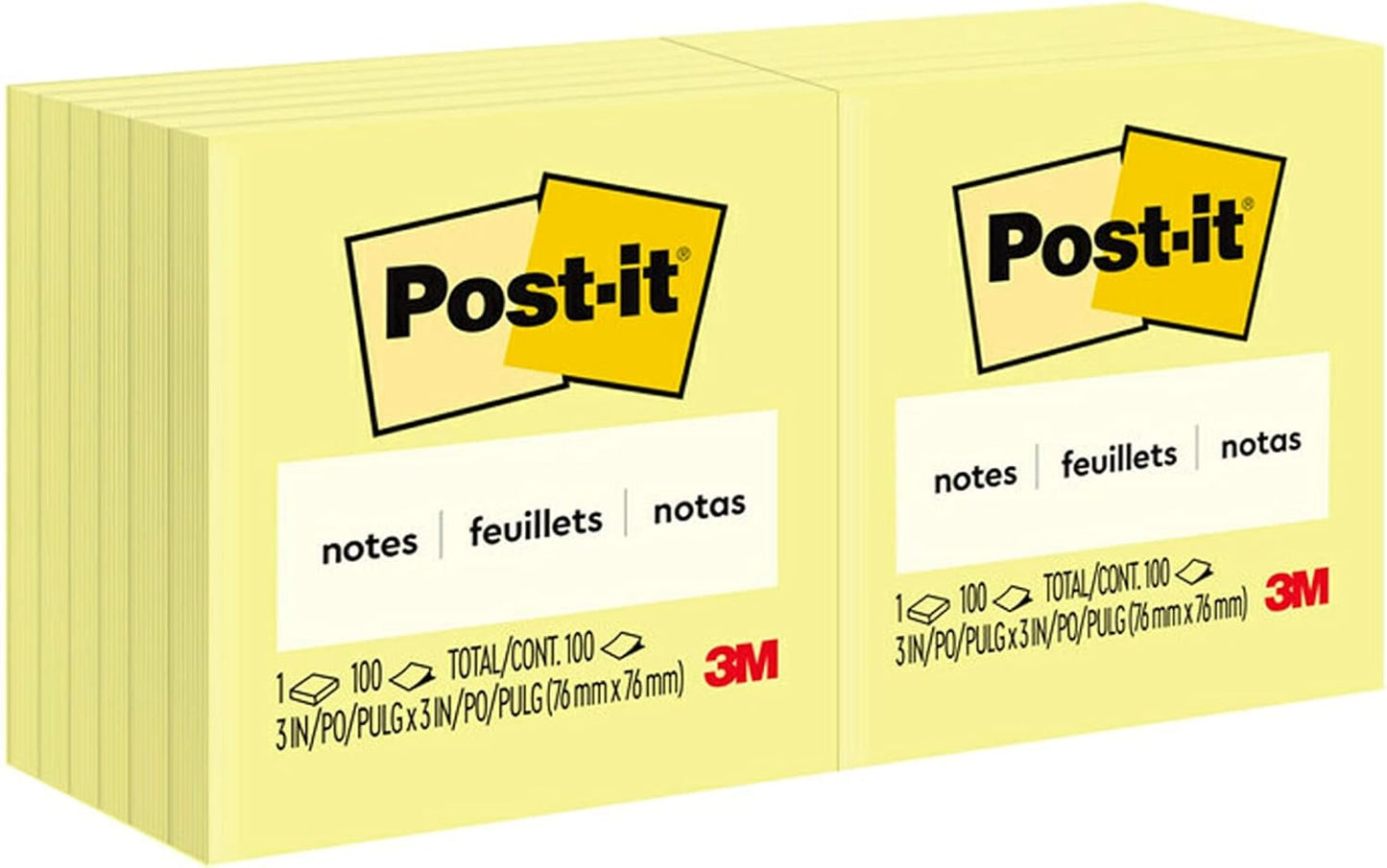 Post-it Notes 3x3 in, 12 Pads, America's #1 Favorite Sticky Notes, Canary Yellow, Clean Removal, Recyclable (654)